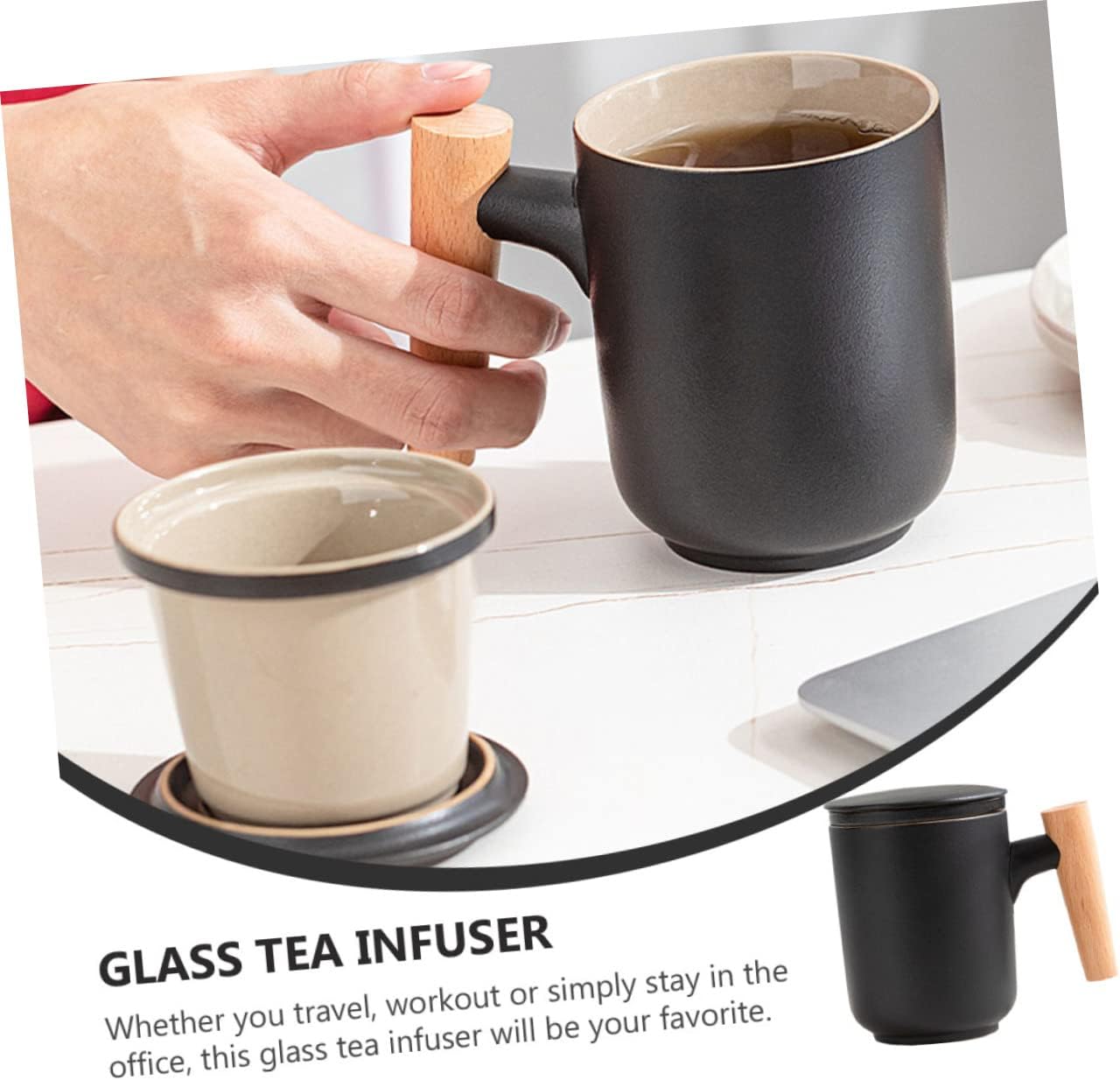 PRETYZOOM Ceramic Tea Infuser Bottle with Wooden Handle Tea Water Separation Cup for Office and Home Portable Personal Mug with Filter for Loose Leaf