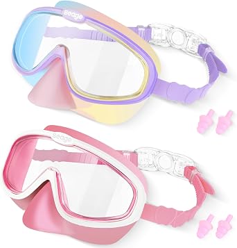 Seago Kids Swim Goggles with Nose Cover 2 Pack for 3-14 Anti-Fog Clear View