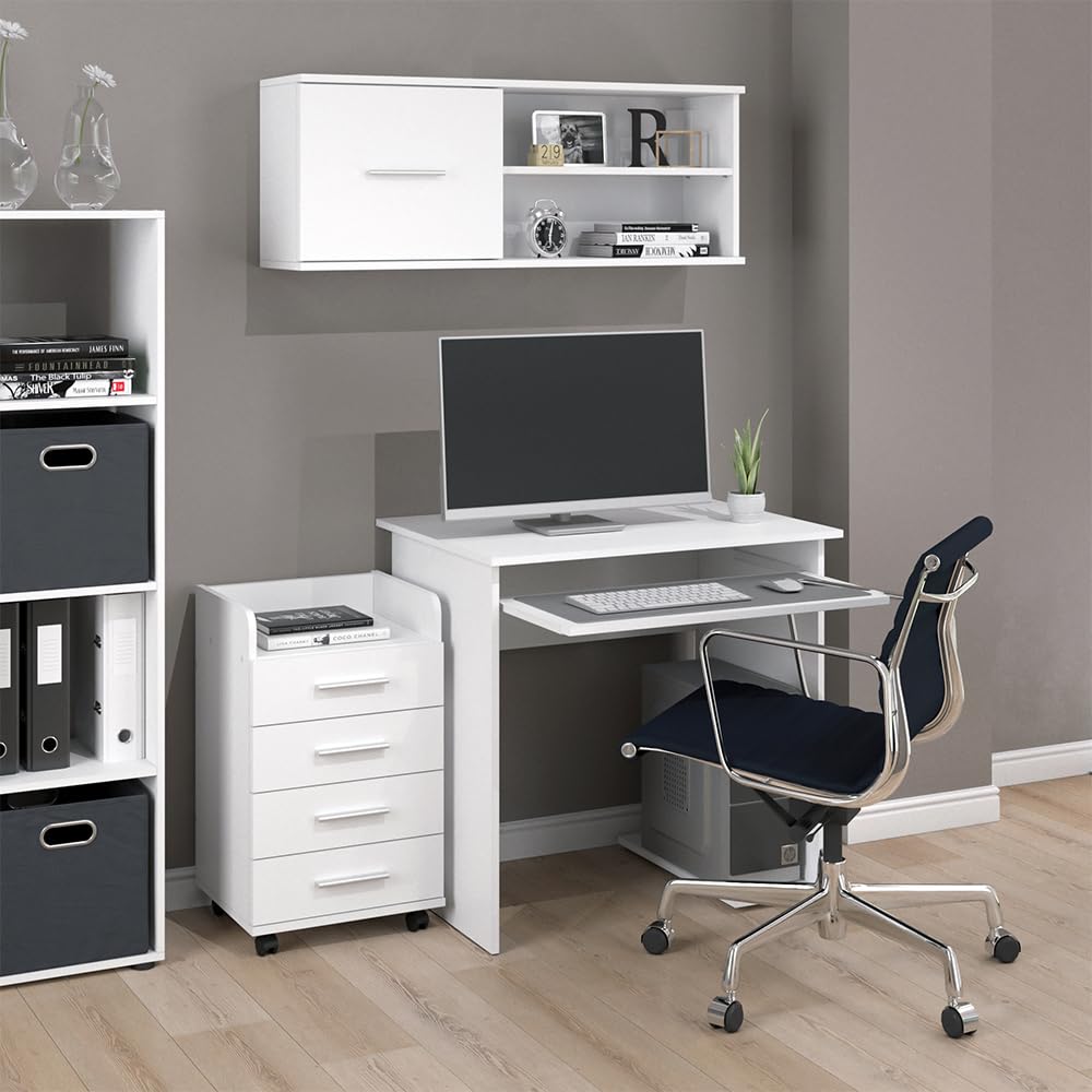 Vicco Scrivania Nick, Bianco, 80 x 58 cm | con ripiano estraibile per tastiera e supporto per unità di sistema