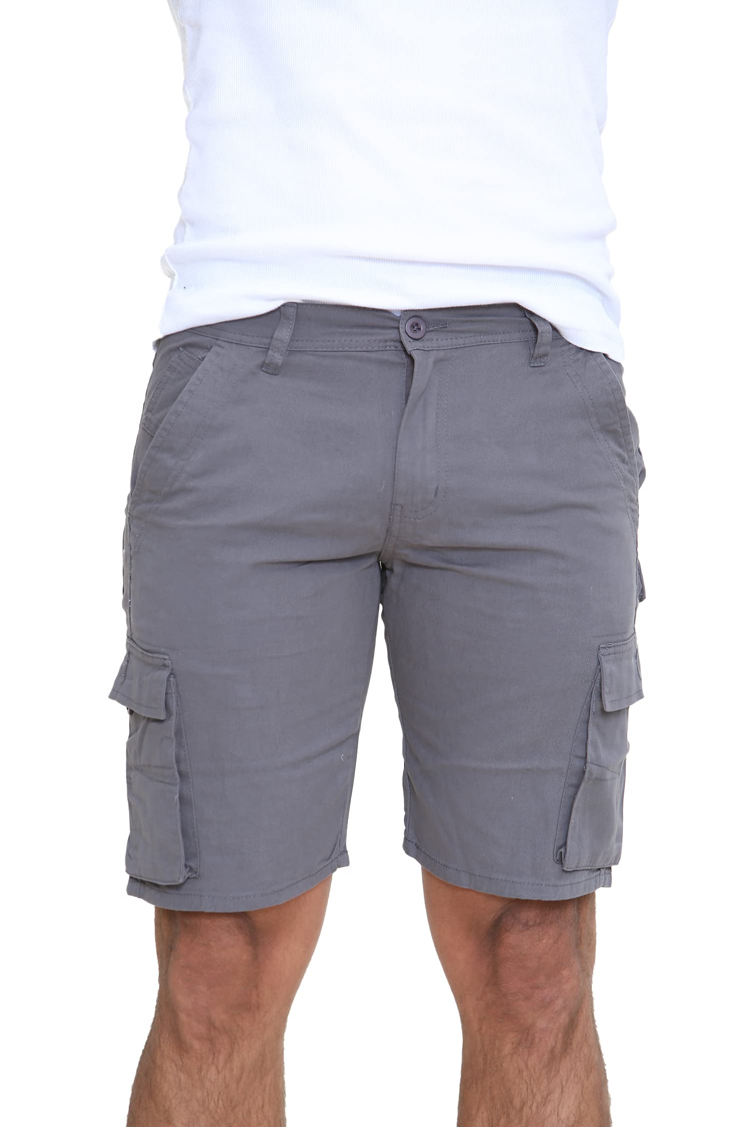 Wjl Whispering Jones London Men's Charcoal Classic Fit Cargo Shorts Utility Multi Pocket Cotton Combat Chino Half Pants, 42W