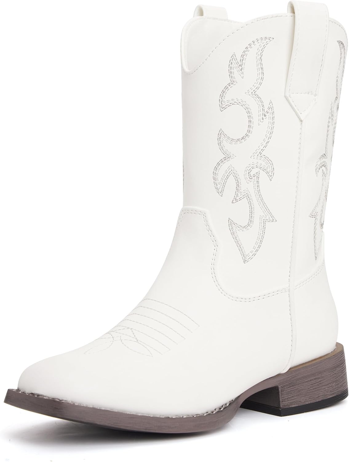 vodvob Kids Cowboy Boots for Girls & Boys, Mid-Calf Embroidered Western Boots with Square Toe, Easy-On Side Zipper (Toddler/Little Kid/Big Kid)