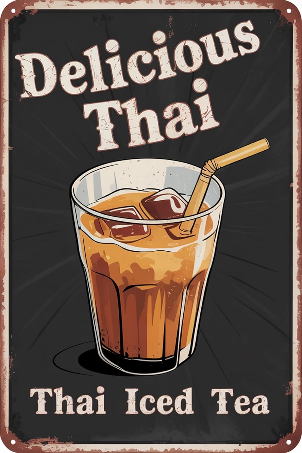 Vintage Metal Tin Signs Funny Delicious Thai Thai Iced Tea Sign Retro Wall Decor for Home Restaurant Coffee Pub Shop Bar 8x12 Inch