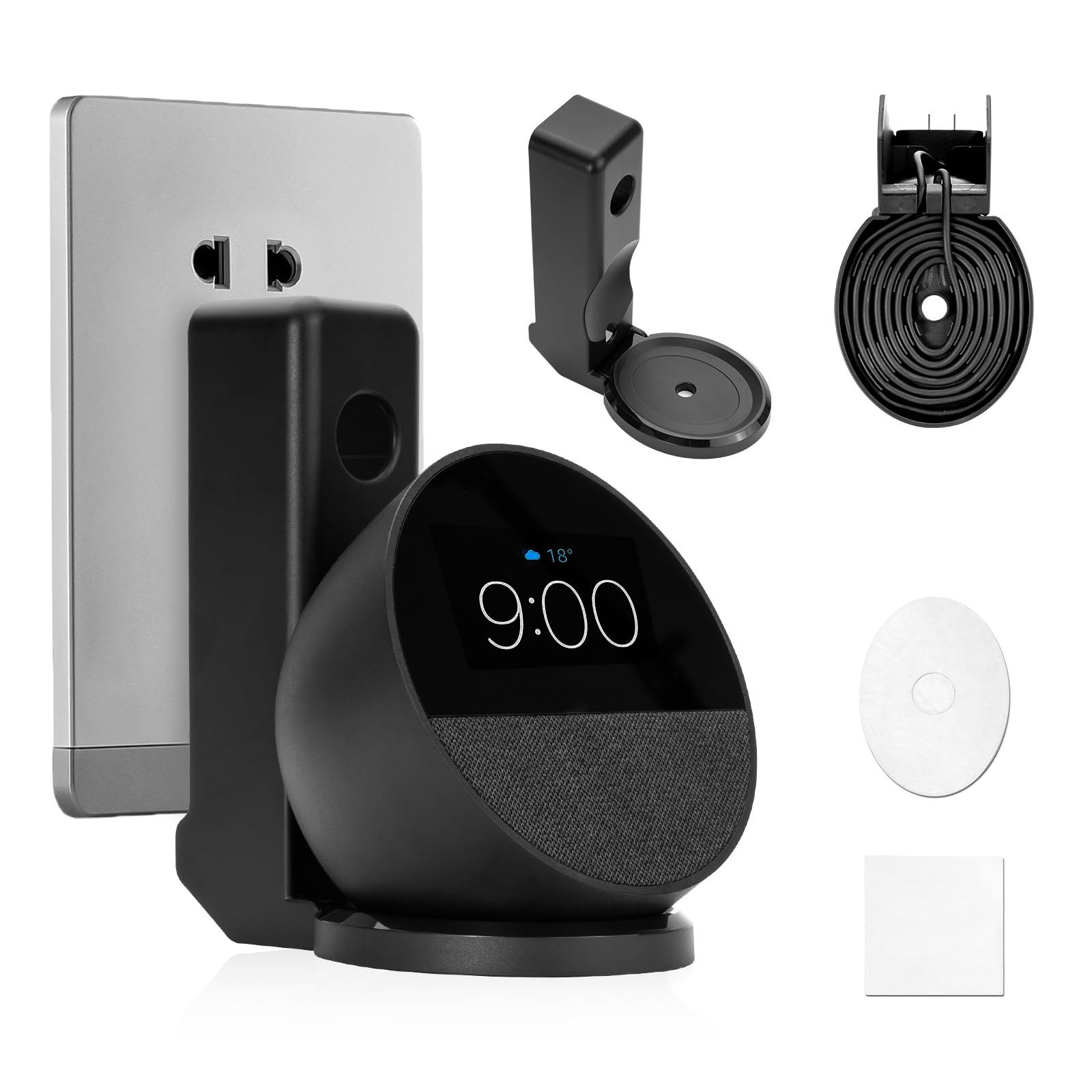 Ditimlci Wall Mount Stand for Echo Spot, Cable Hidden Holder, No Screws & No-Drill Installation - Wall Mounted Organizer, Space-Saving Wall Mount Stand Speaker for Echo Spot (2024 Release) - Black
