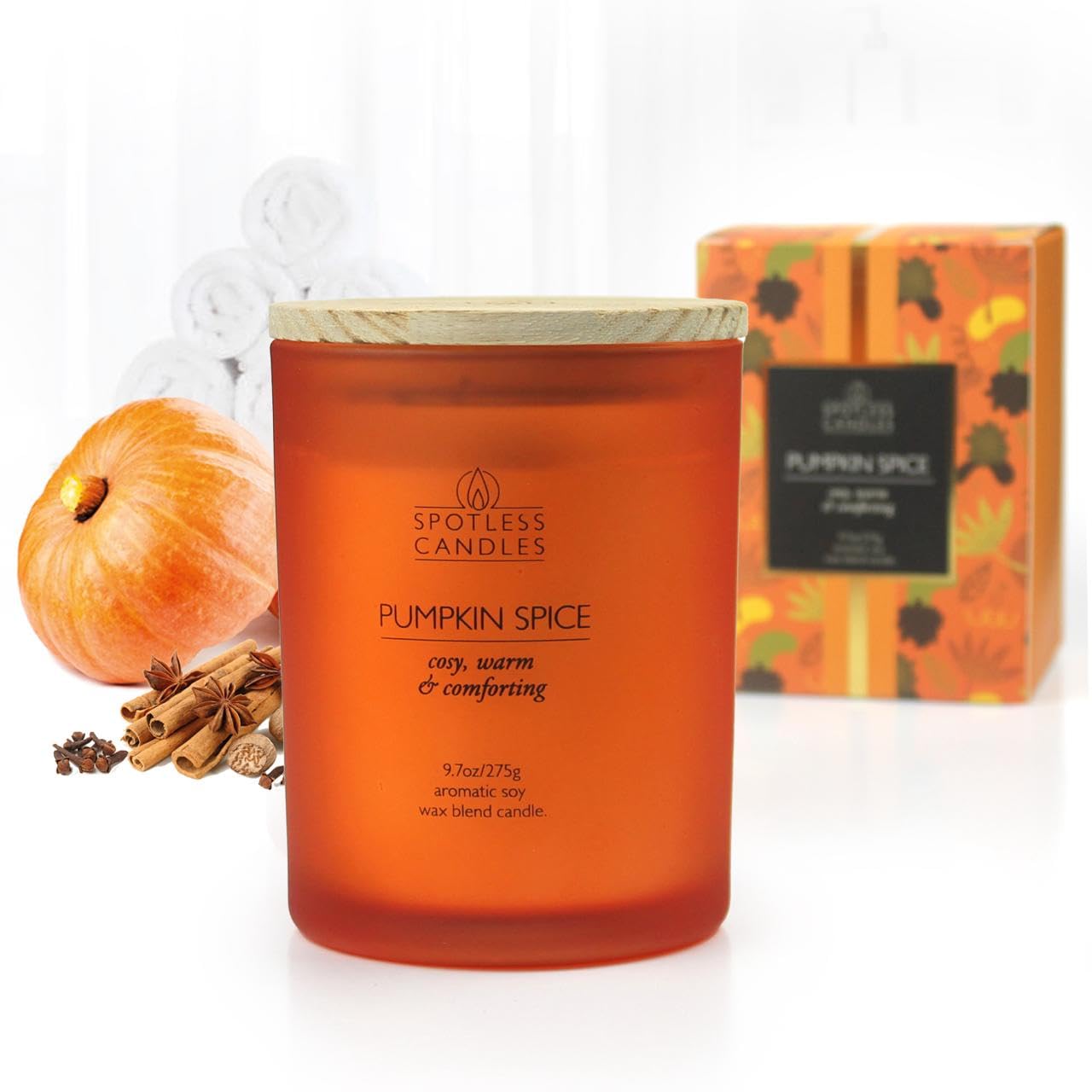 Pumpkin Spice Scented Candle 275g: 55 Hrs Burn Time - Image 2