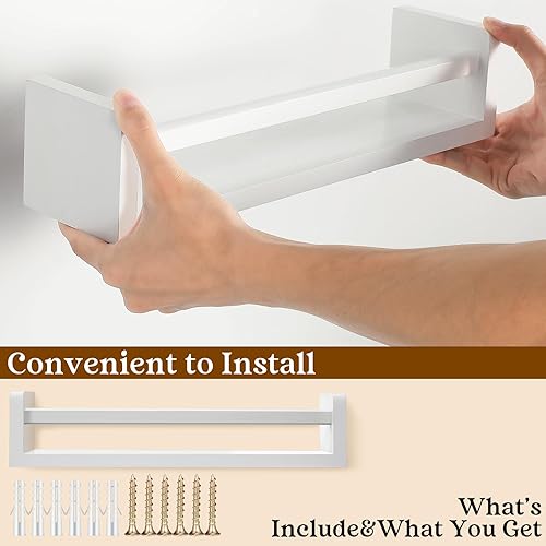 Miniatura 5 de Kigley 6 estantes de pared para libros de guardería, estantería de pared para habitaciones de niños, estantes flotantes blancos montados en la