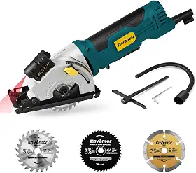 Enventor Mini serra circular, serras circulares elétricas 4,8 A com fio com guia a laser, 4000 RPM, 3 lâminas de serra, profundidade máxima de corte de 3-3/20.3 cm, compacta, potência para madeira
