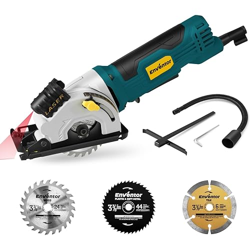 Enventor Mini Circular Saw, 4.8A Electric Circular Saws Corded with Laser Guide, 4000RPM, 3 Saw Blades 3-3/8" Max Cutting Depth 1-1/16", Compact, Power for Wood, Soft Metal, Tile, Plastic