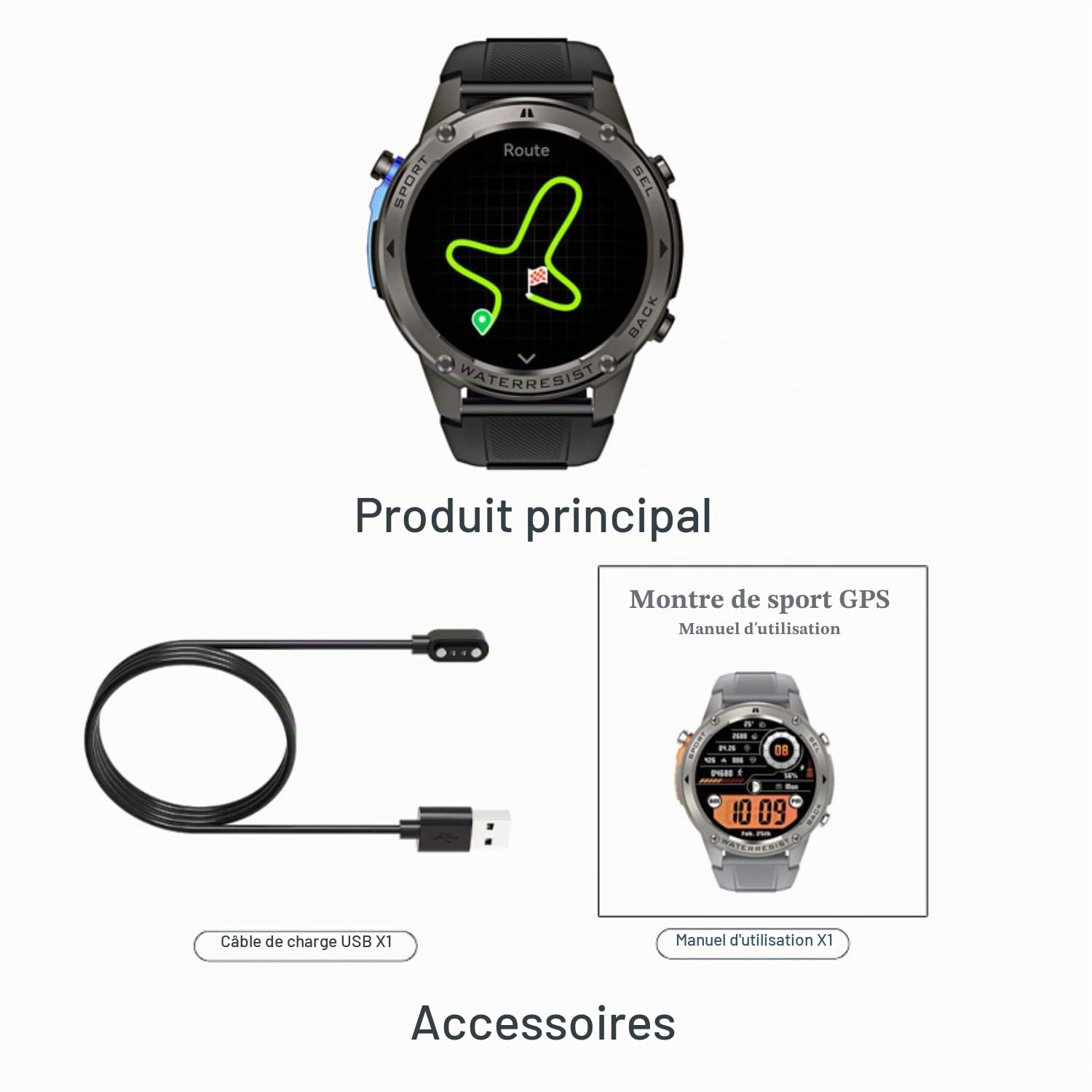 AIEK Montre Connectée pour Homme, GPS Précis, étanche 5 ATM, 60 Jours d'autonomie en Veille, écran AMOLED 1,43 Pouces, appels Bluetooth, 170 Modes Sportifs, Compatible iOS et Android (Noir)