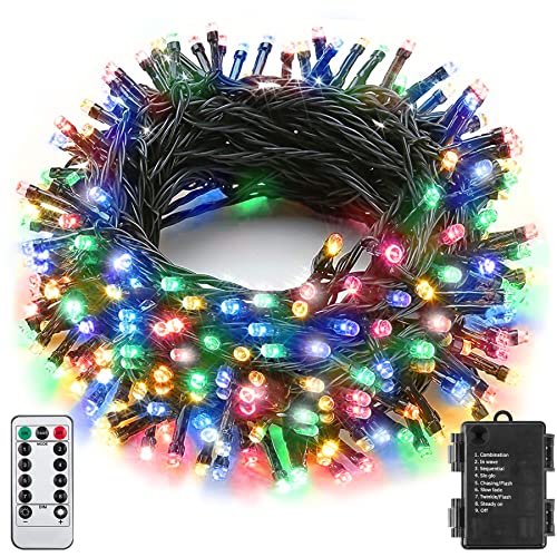 Sukesou Battery String Lights Outdoor 33Ft 100 LED Fairy Lights for Indoor Outdoor Waterproof with Remote Timer 8Modes Battery Operated Christmas Lights for Outside Party Garden Christmas Tree Dcor