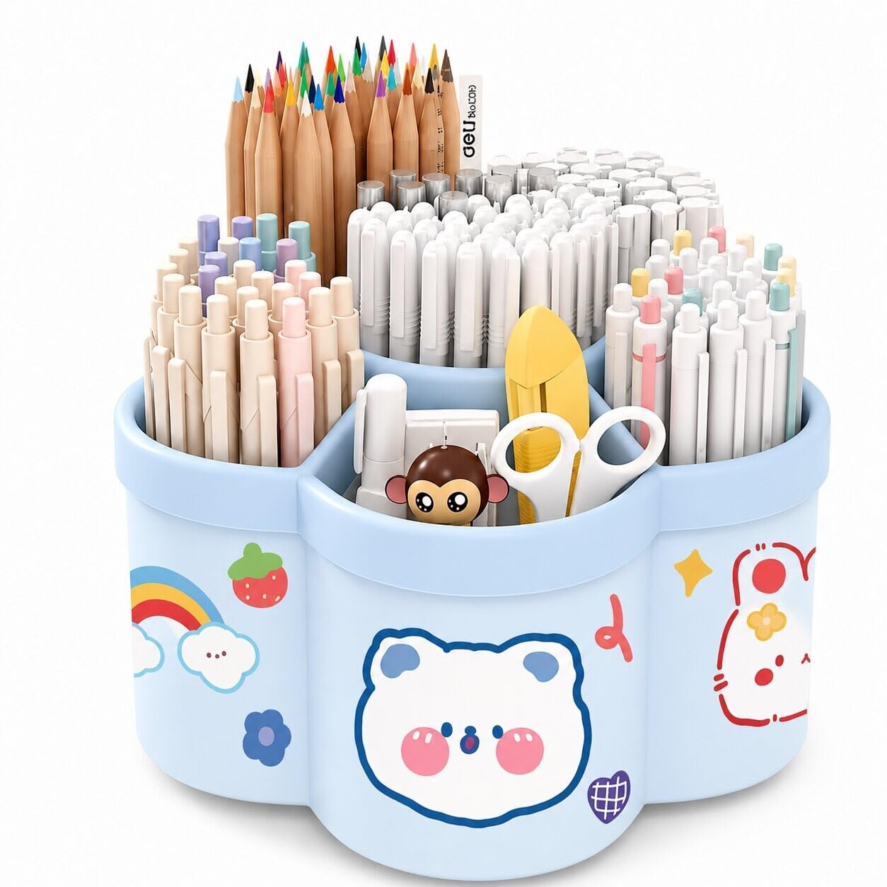 AccuPrints Sumiko 360 Degree Rotating Pen Holder Desk School Study Stationery Gift for Students Organiser with Pen and Pencil Holders Pen and Pencil Stationary Storage Plastic Storage Box (BLUE)