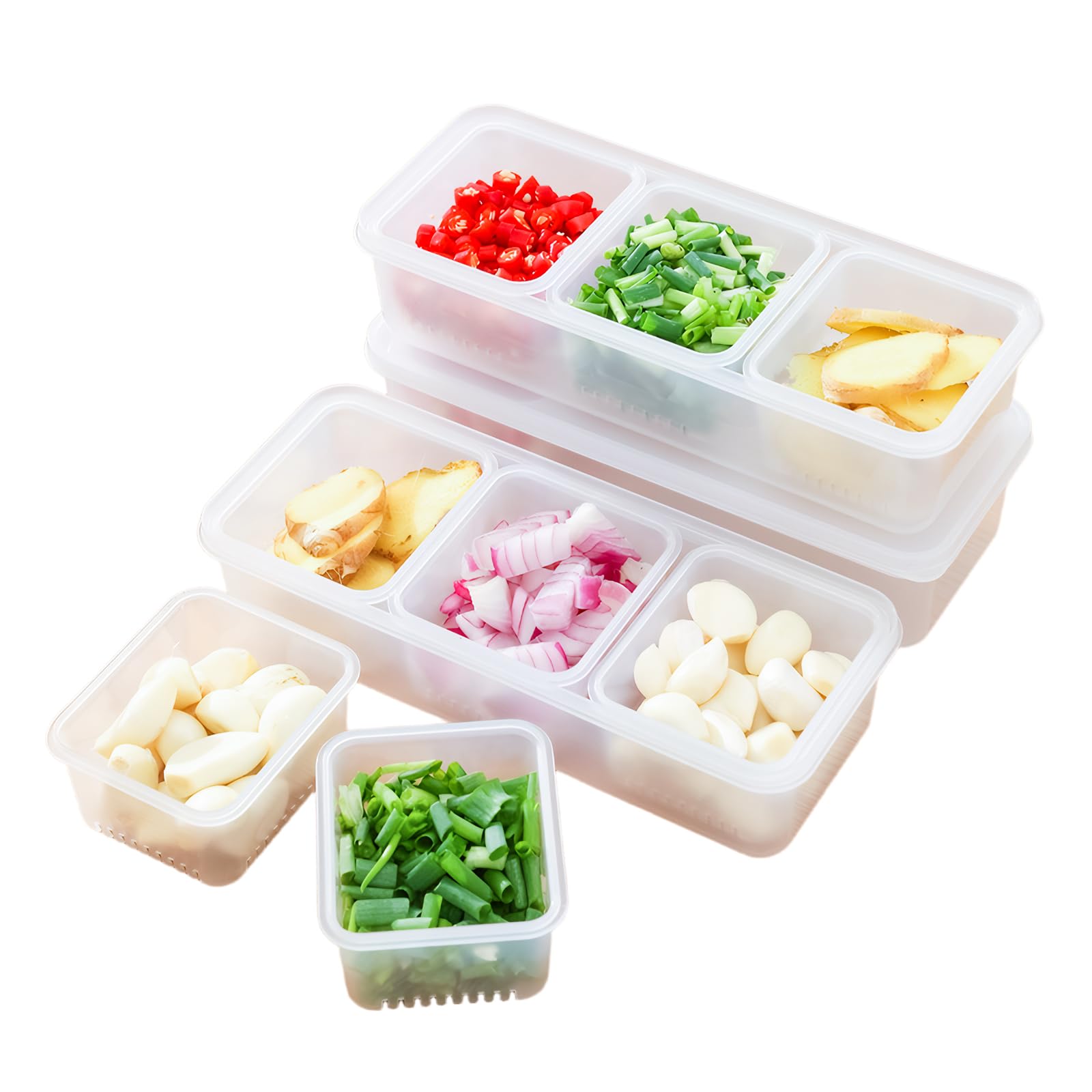 Gekühlter Zutatenbehälter 3 Stück mit 9 Fächern und 3 Deckeln, Geteiltes Serviertablett mit Deckel, Stapelbar Abnehmbare Wiederverwendbare, Zutaten Gewürzspender für Obst, Salat, Taco