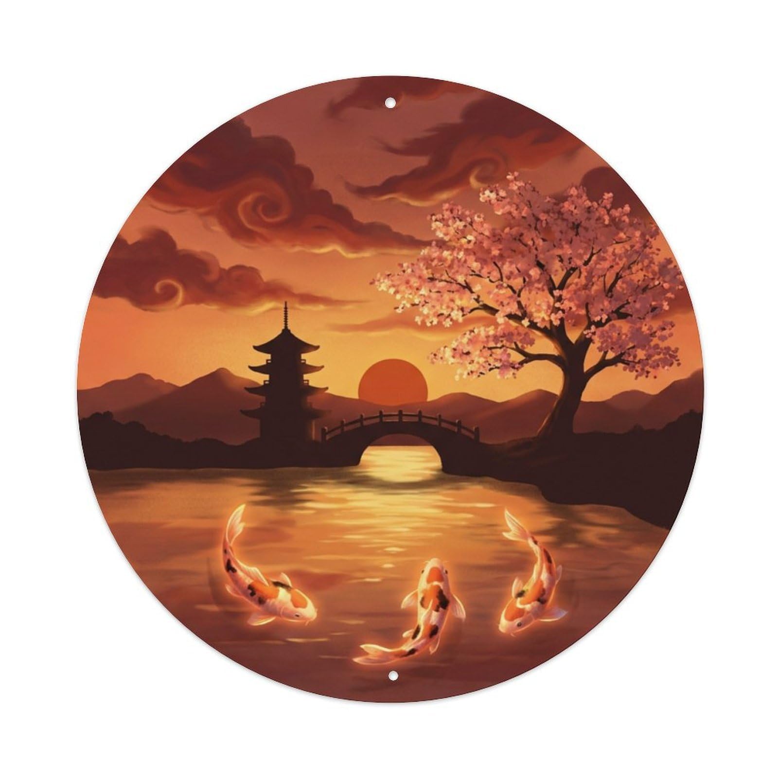 Galvaxio Style Japanese Koi Fish Sunset Orange Evening Glow Metal Tin Sign