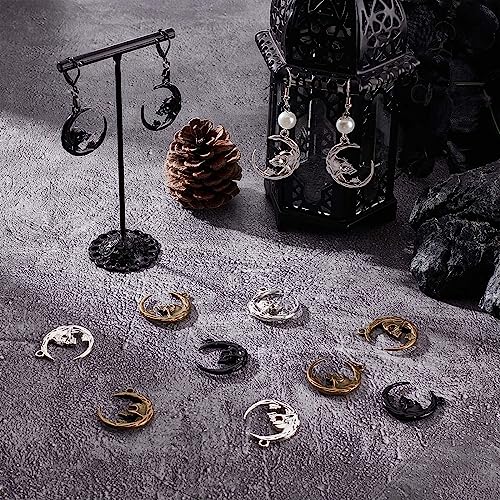 SUNNYCLUE 1 Box 30Pcs Gothic Style Moon Charms Skull Charm Double Sided Crescent Moon Skeleton Head Charms Halloween Black Metal Charms for jewellery Making Charm DIY Necklace Earrings Keychain Craft - Image 4