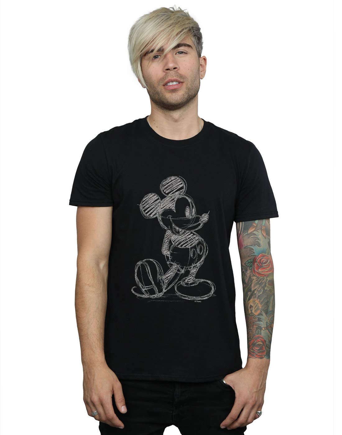 Absolute Cult Men's Black Disney Mickey Mouse Sketch Kick T-Shirt Small