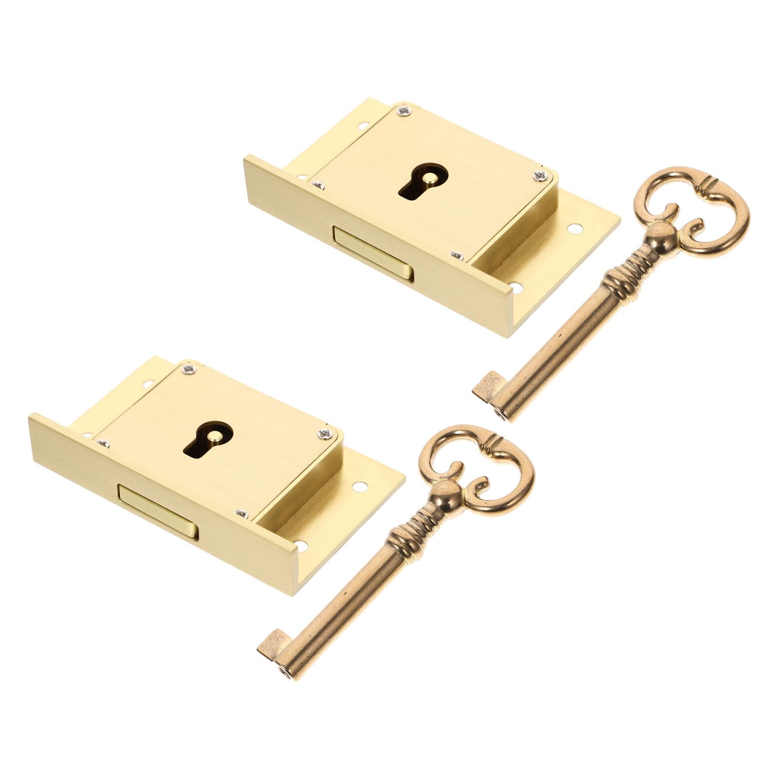 DOITOOL Lot de 2 sets de Serrures de Tiroir Vintage en Laiton Brossé Mat Serrure Décorative pour Meubles et Boîtes à Bijoux pour Armoire avec Clé Compatible Bureau Cuisine Fermeture
