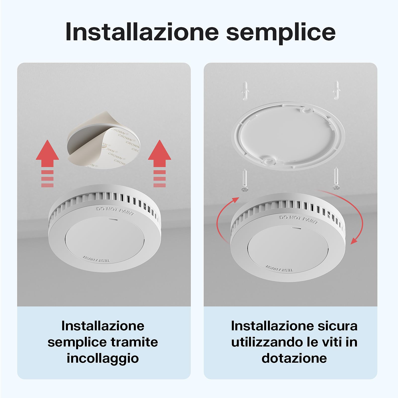 RUNIDUR Mini Set di Rilevatori di Fumo con Batteria da 10 Anni, Rilevatore di Incendio Senza Falsi Allarmi, Rilevatore di Incendio Piatto da Incollare Senza Forare, Bianco, Confezione da 3