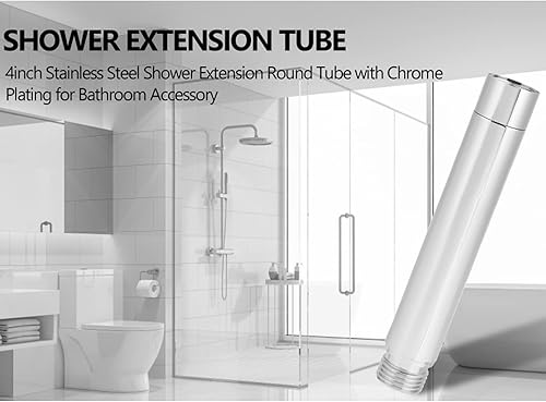 Miniatura 4 de Tubo de extensión de ducha redondo de acero inoxidable, chapado chr0me, extensor de cabezales de ducha de mano para accesorio de baño (4 pulgadas)