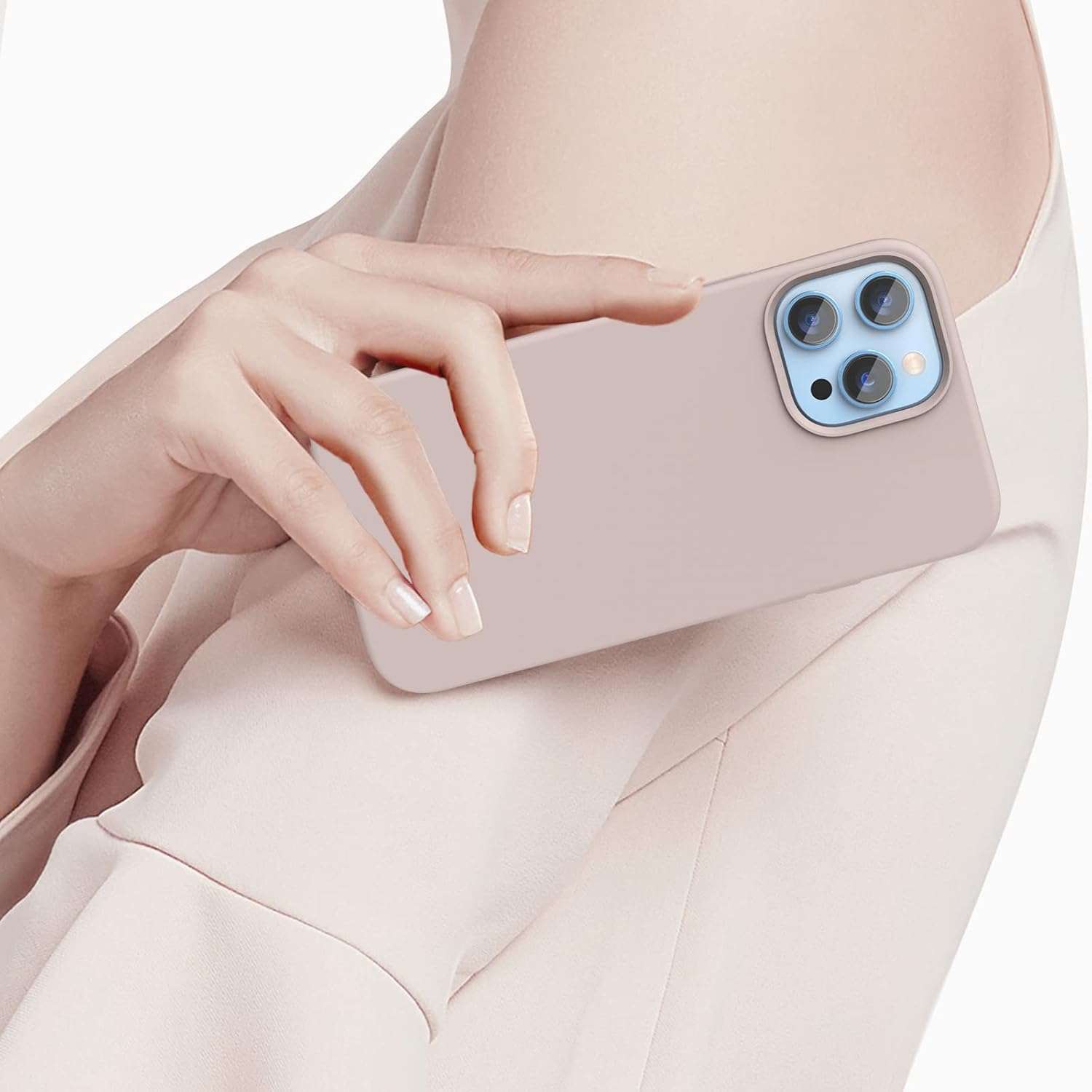 Compatible with iPhone 13 Pro Case 6.1 inch, [Shockproof][Anti-Scratch] Slim Liquid Silicone Case Protective Bumper Rubber Gel Cover for iPhone 13 Pro 6.1"(Pink Sand)