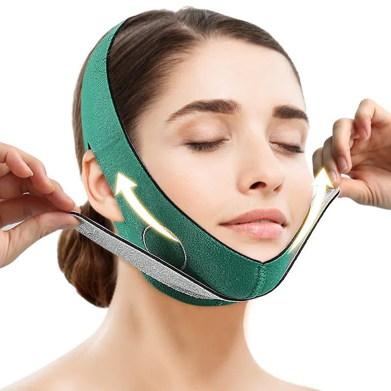 V-Line Face Slimming Mask – Silicone Double Chin Reducer Strap for Women & Men | Reusable Face Lift Band for Chin, Jaw & Neck | Facial Slimming Belt, Jawline Shaper & Skin Tightening Bandage (1 Count) (Green V Face Lift)-image-48