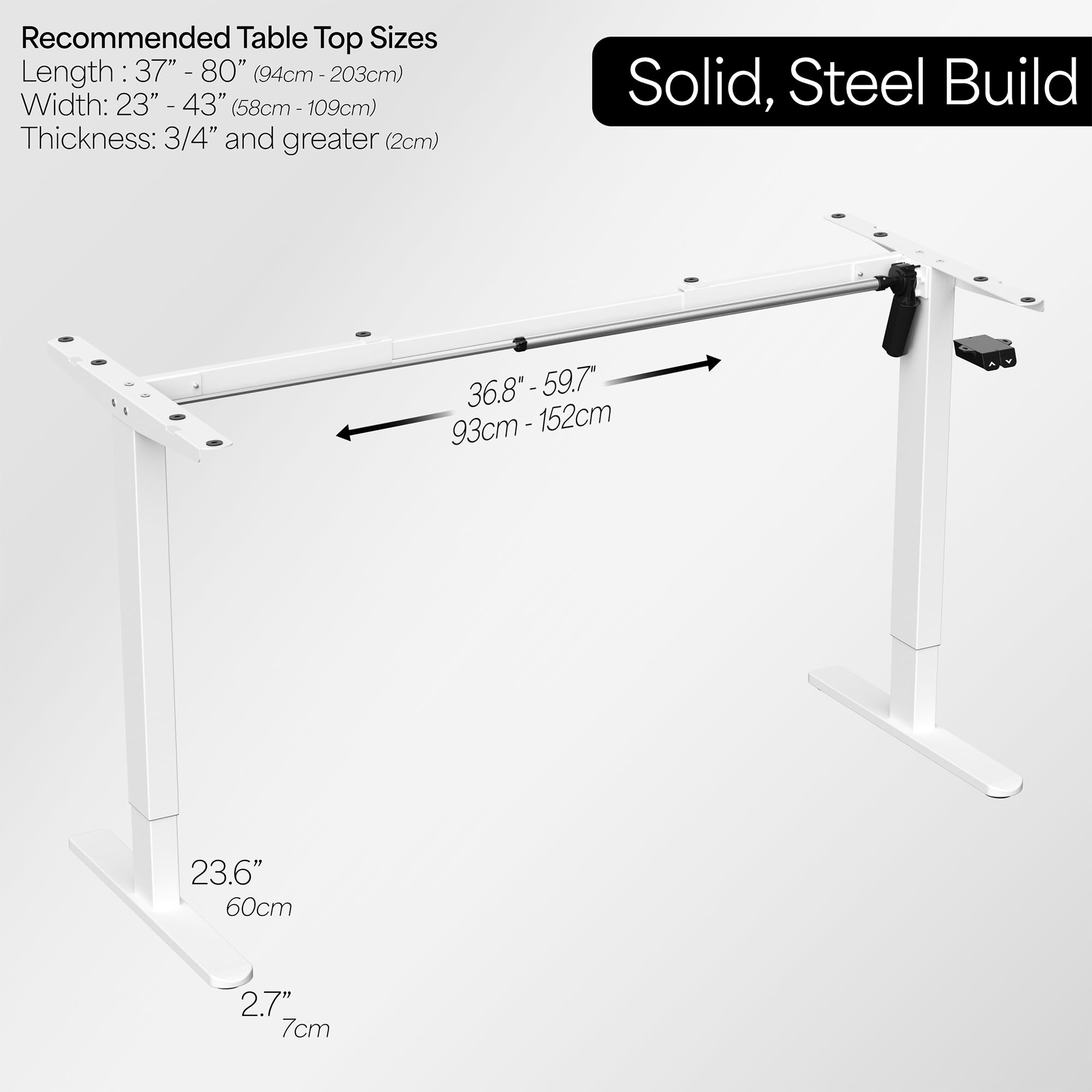 VIVO Electric Stand Up Desk Frame Workstation Single Motor Ergonomic Standing Height Adjustable Base with Simple Controller White — view 3
