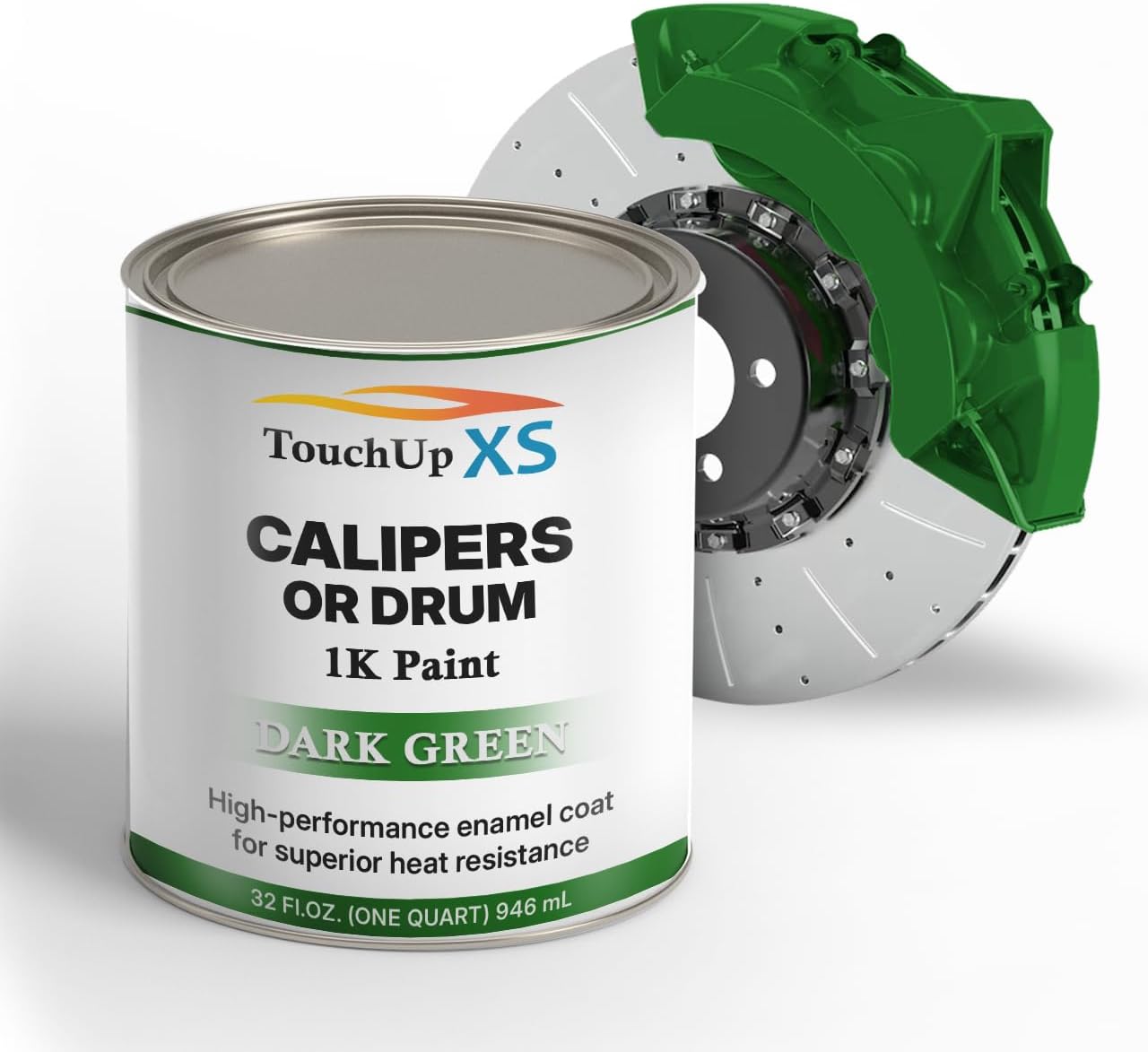 TouchupXS-High Temp Brake Calipers/Drums Enamel Coat 1K Dark Green-Quart