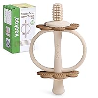 Vista 15 de haakaa Mordedor de silicona de doble flor, extremo en forma de pezón para masaje de encías, cabezal de cepillo de dientes de bebé de 360°