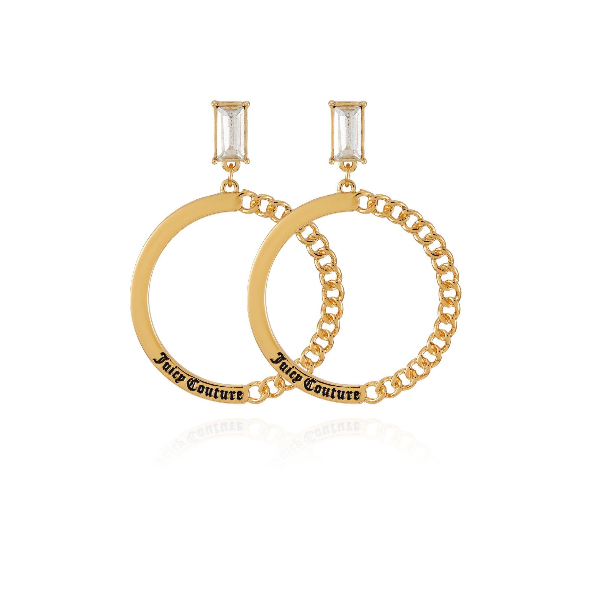 Juicy CoutureStone Post Drop Goldtone Half Chain and Sleek Hoop Earrings, One Size, Metal, glass stone