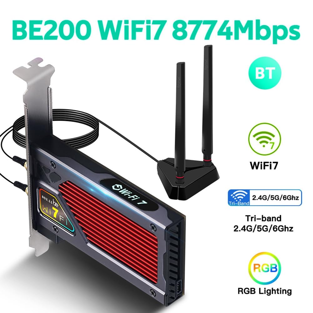 BE8800RGB WiFi7 PCIE Wireless Network Scheda Tri 2,4G/5G/6GHz 8774MBPS BT5.4 per PC Desktop per Win10/per Win11