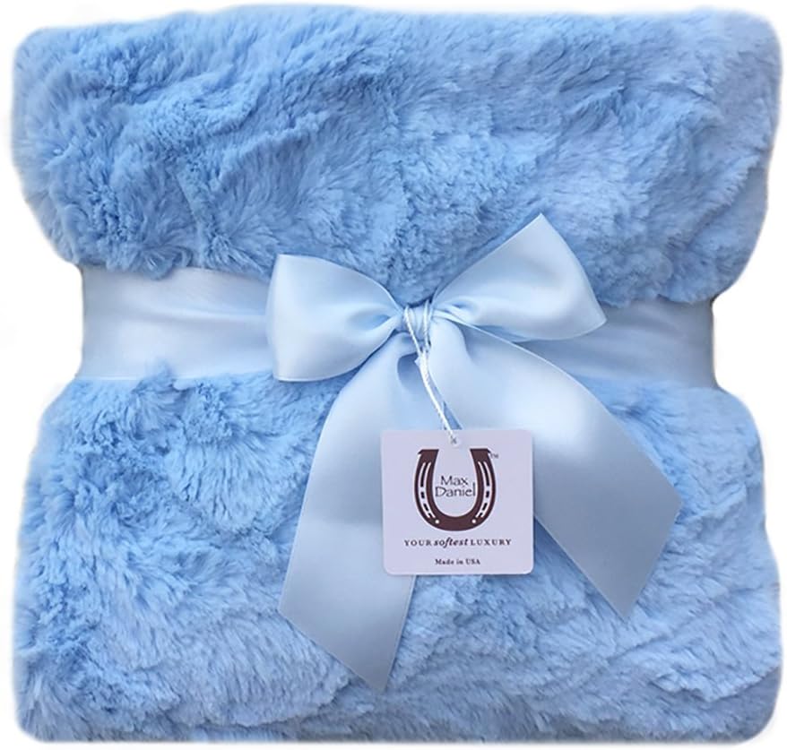 Max Daniel Luxe Blue Bunny Baby Blanket - Double-Sided - Blue Piped Edge 1125
