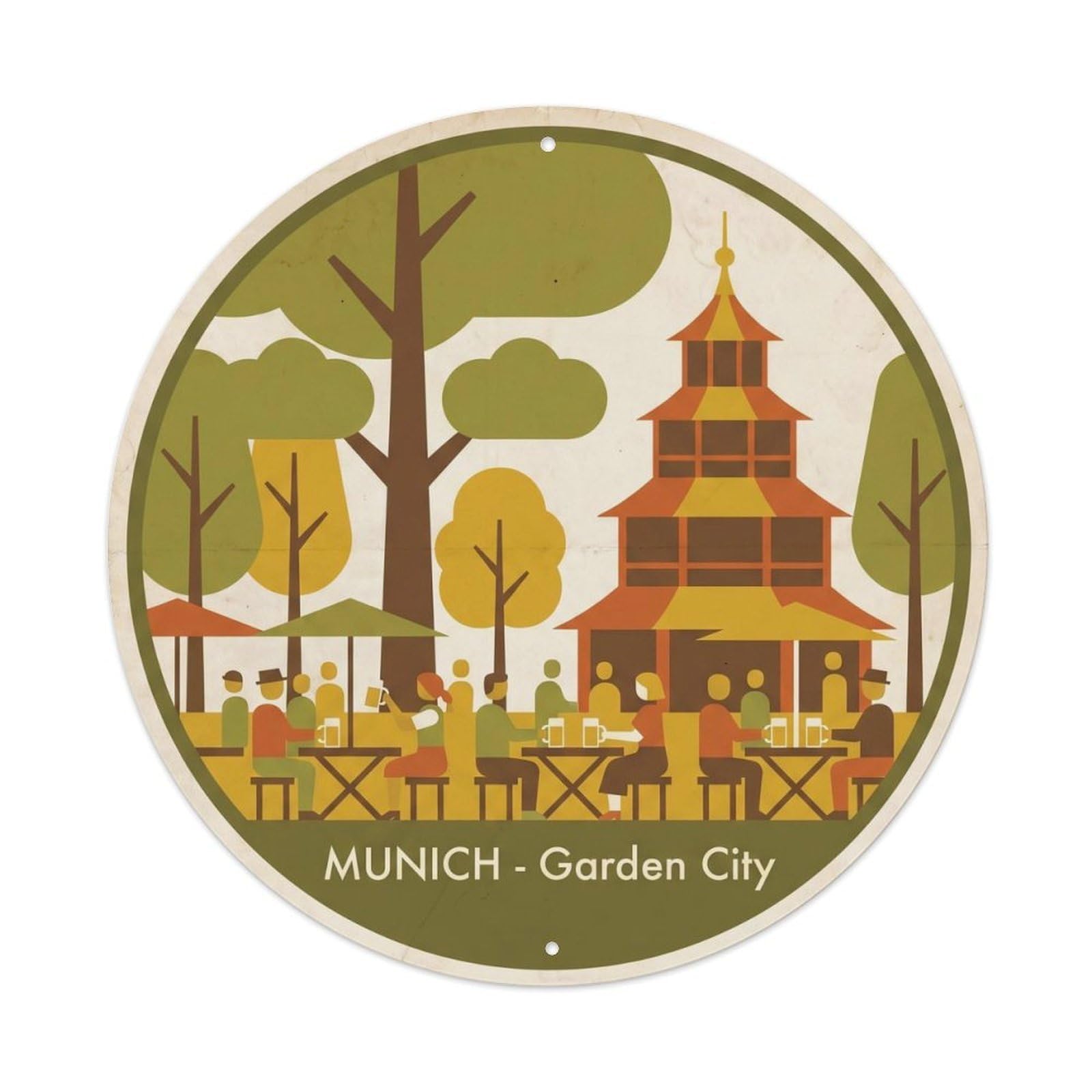 Yrnq Vintage Style Vintage Travel Garden City Germany Vintage Metal Tin Sign Plaque Wall Decor For Cafe, Club, Garden Round Metal Poster 8X8inch