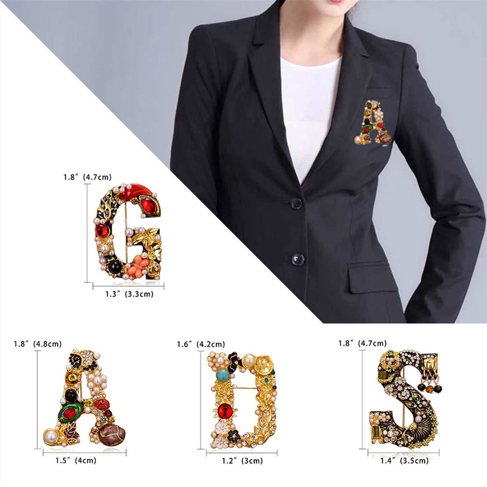 Broche Broche con letras de perlas, broches con diamantes de imitación del alfabeto inicial for mujer, joyería for vestido de boda y compromiso, accesorios de aniversario Broches para Ropa (Color : S