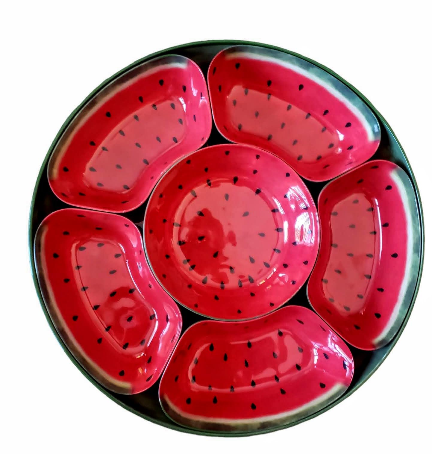 Generic Watermelon Melamine Plastic Chips and Dip Lazy Susan Multi Compartment Serving Dish Bowl Tray 15 Inch Diameter