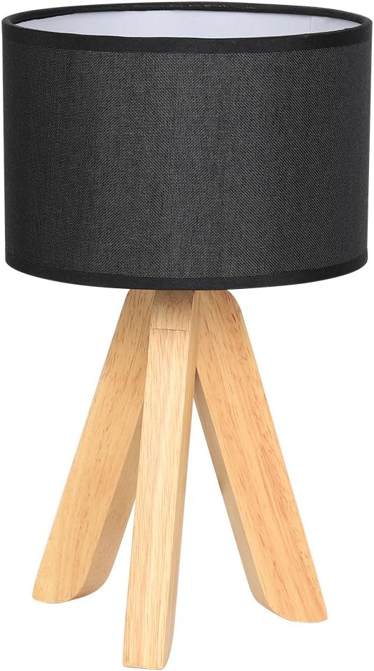 Mini Creative Wooden Table Lamp Tripod Black Lampshade Modern Table Lamp Fashion Nightlight for Office Night Table for Bedroom, Living Room, Office-12.6 Inch