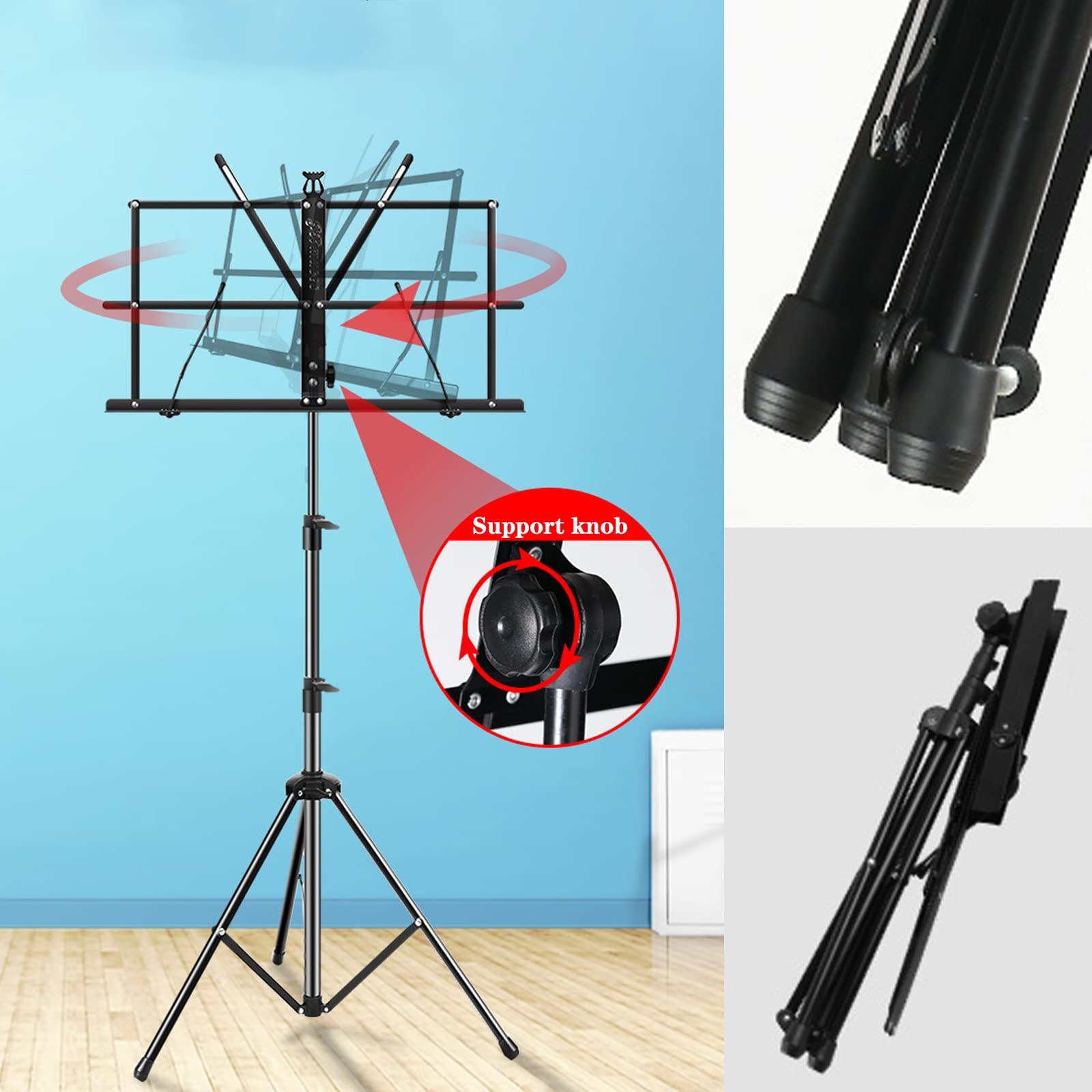 HJXGQJM Atril for Partitura Plegable Portátil Musica Metalico Soporte De Ajustables, for Tocar Instrumentos, Teclado De Batería, Estantería, Atril,Soporte for Trípode,Negro