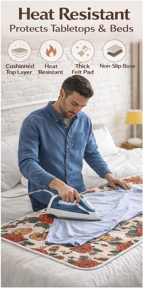 Extra Large Ironing Mat 31x59'', Heat-Resistant Foldable Ironing Pad with 3 Hanging Hooks, Portable Cotton & Felt Tabletop Ironing Blanket Cover