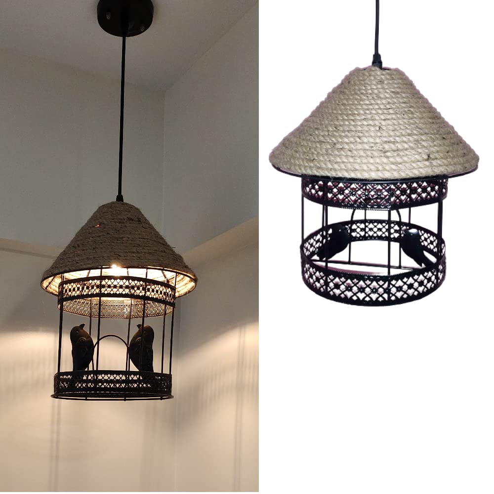 LIGHTZILLIA Love Bird Cage (with Bulb) Pendant Light Retro Rope Modern Ceiling Hanging Lamp I Chandelier Lamp for Home, Living Room, Cafe Restaurant - Black (B092TT64TG) Amazon Price History, Amazon Price Tracker