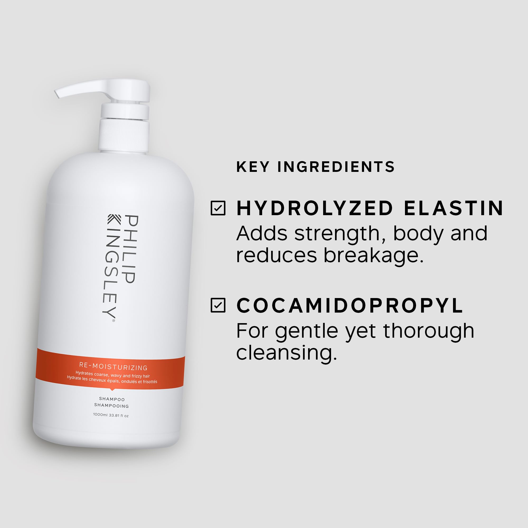Philip Kingsley | Shampoo Levigante Reidratante | Per i tipi di capelli ricci, crespi, ondulati, secchi e ruvidi | Shampoo idratante che reidrata e leviga i capelli | 1000ml
