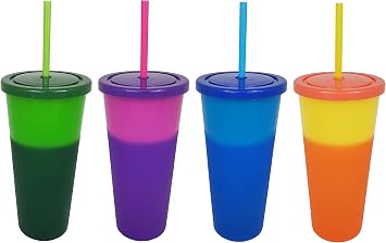 taraf ndan 24 oz An nda Renk De i tiren Bardaklar - 4l  Tekrar Kullan labilir Plastik Bardak Seti Vidal  Kapak ve Renkli Pipetler