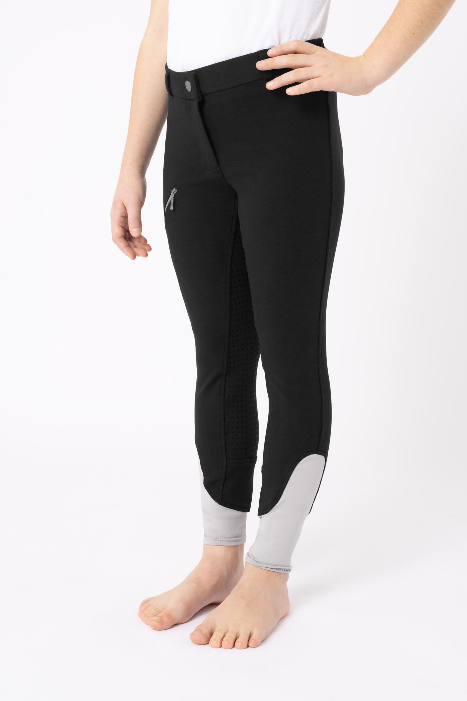 HORZE Felicia - Pantalones de equitación para niña con trabillas para cinturón, ribete completo y funda para teléfono móvil