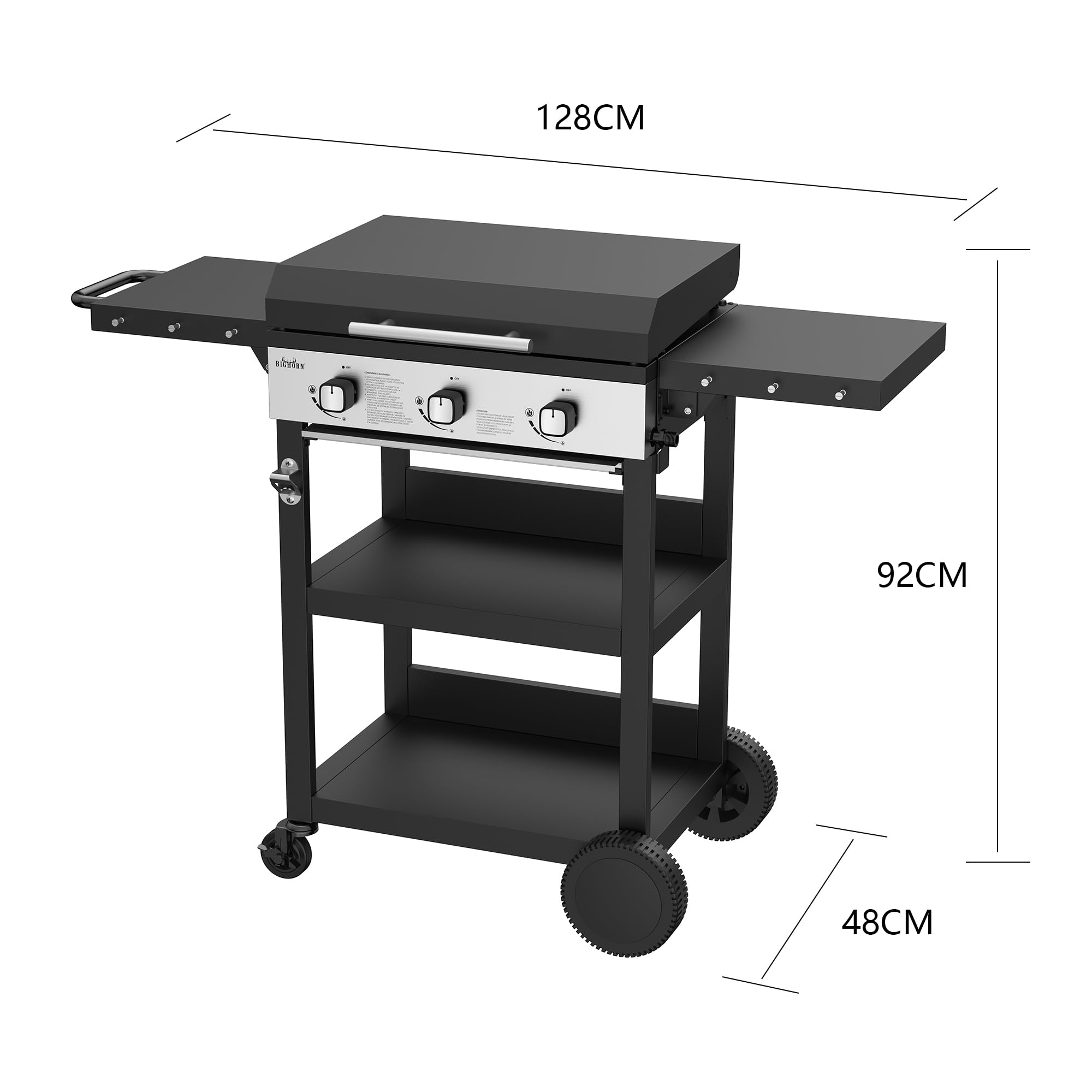 BIGHORN Plancha gaz de 3 brûleurs avec chariot et couvercle;7.2kw