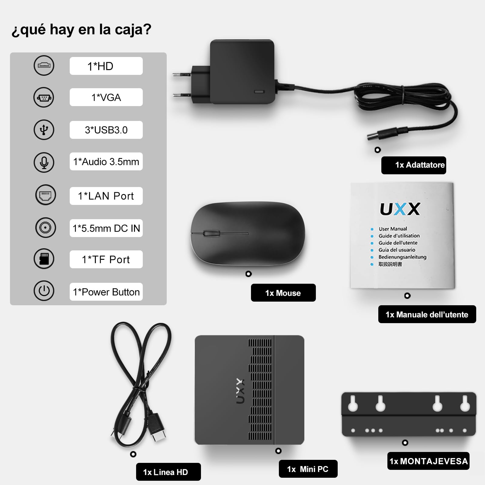 Mini PC Supporto 512GB SSD Expansion, N3350 Desktop Computer 64GB, Small PC Gaming 4K IPS,Supporto Dual Display, BT, 2.4G/5G WiFi, USB 3.0 -Grigio
