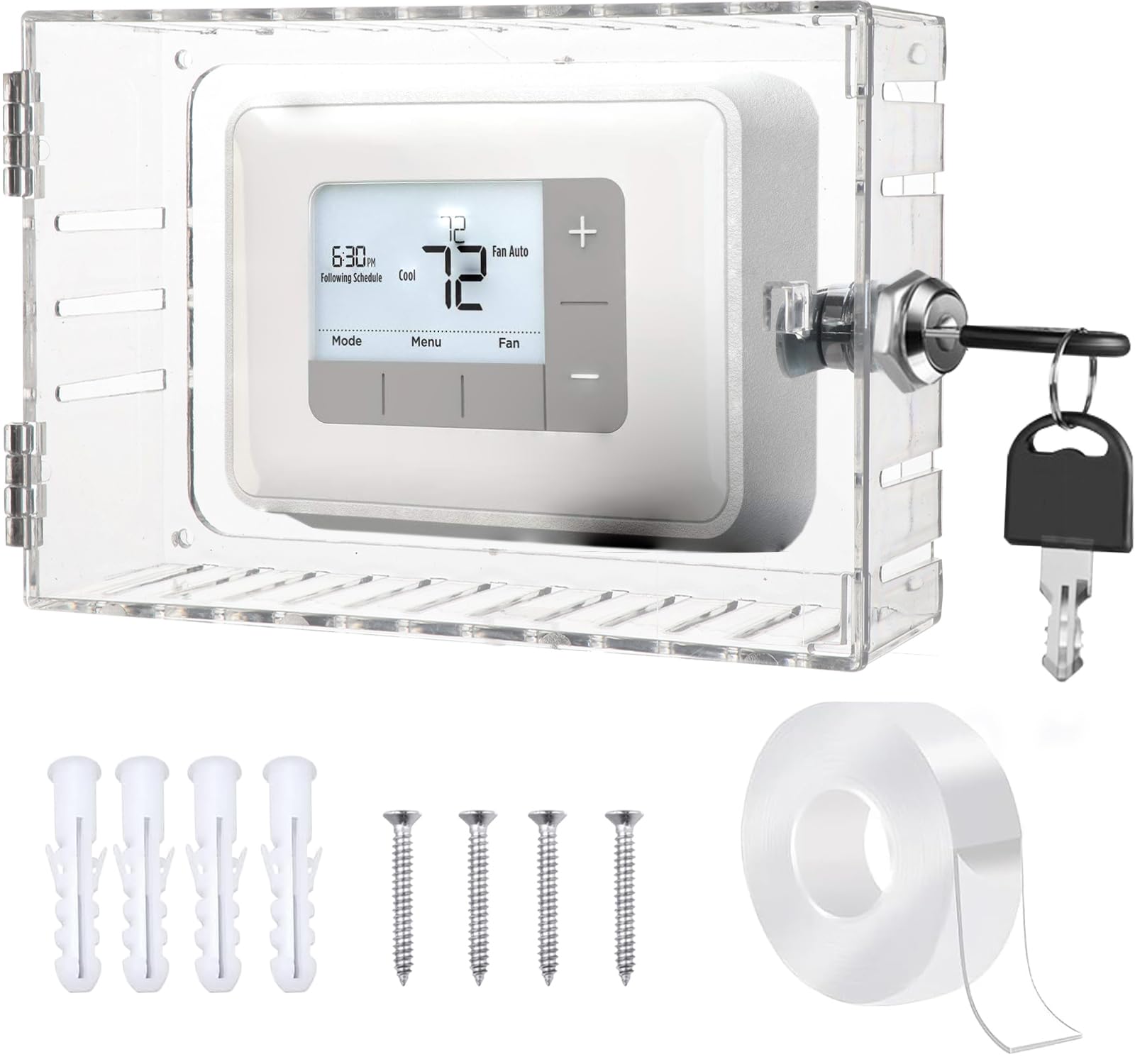 Photo 1 of **MISSING HARDWARE & CRACKED*** GYFVBH Thermostat Lock Box with Key Thermostat Lock Box Large Thermostat Cover with Lock Universal Clear Thermostat Guard for Thermostats on Wall Fits 6.3''*4.72''*2.2'' or Smaller