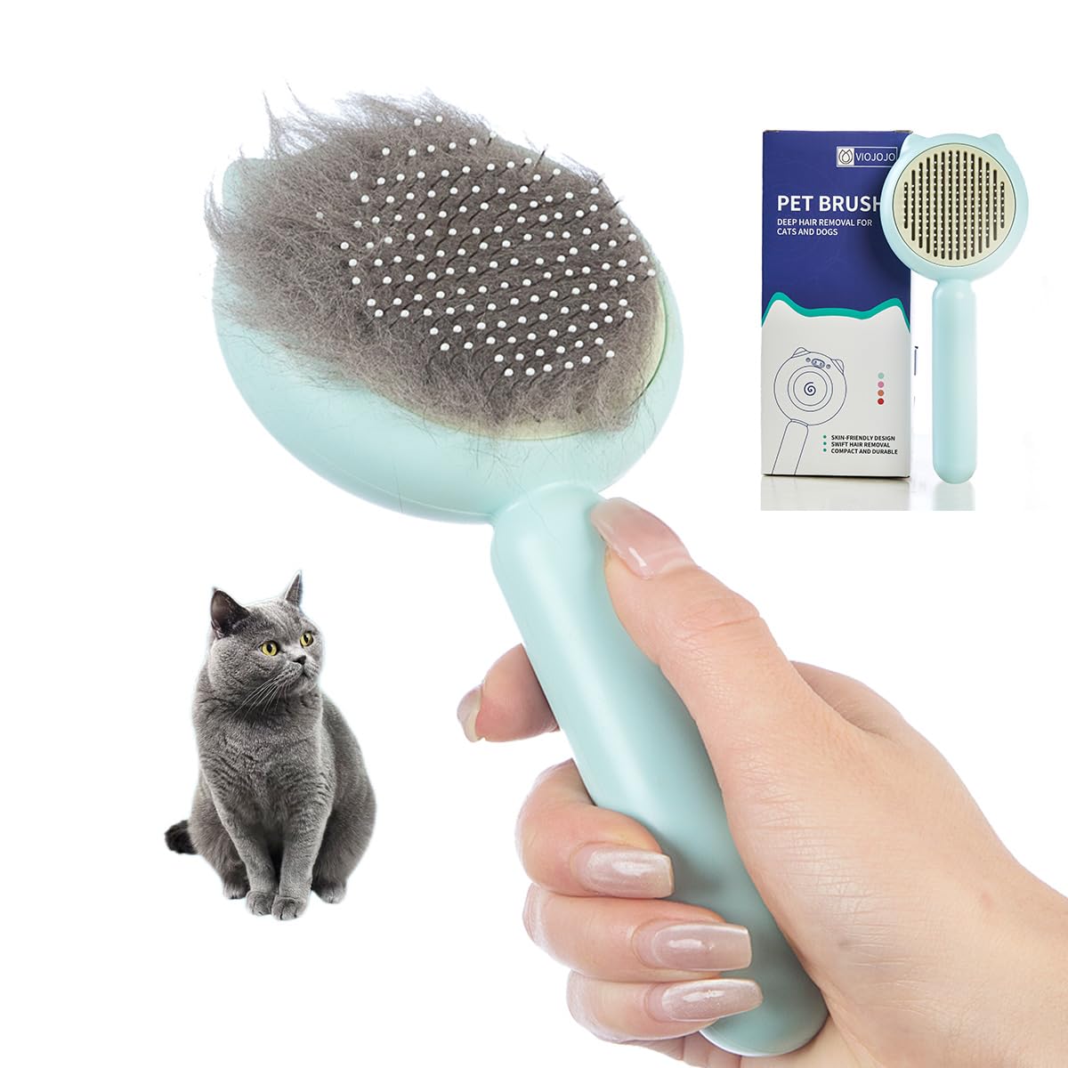 VIOJOJO Cat Brush Dog brushes with Release Button for Shedding Grooming, suit for Long or Medium Haired Cats, Lightweight Skin Friendly Pet Brush Hair