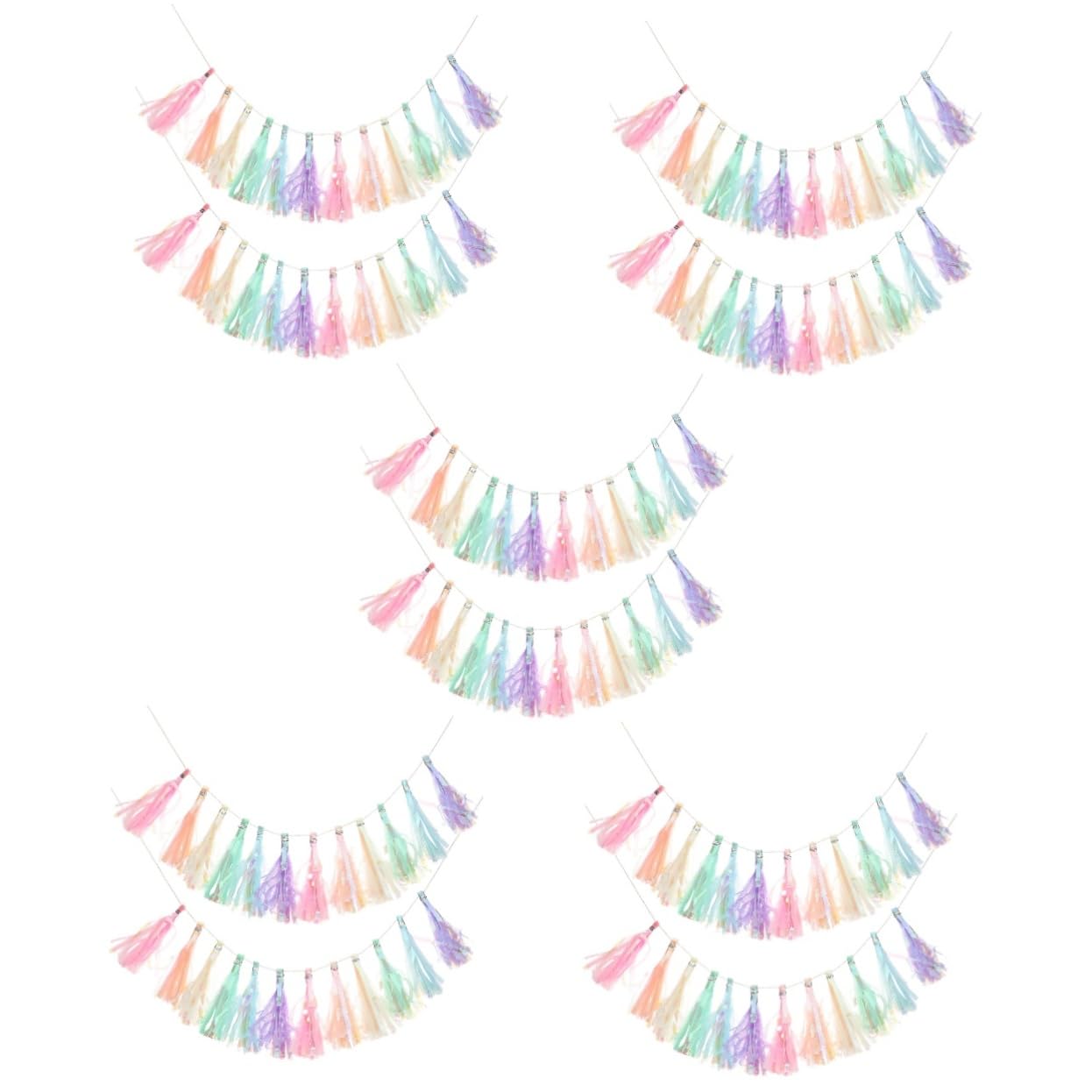 Guirnalda de espumillón para Navidad, 6 banderines de Papel con borlas, Guirnalda de banderines de Papel.(As Shownx5pcs,140X13X6CMx5pcs)