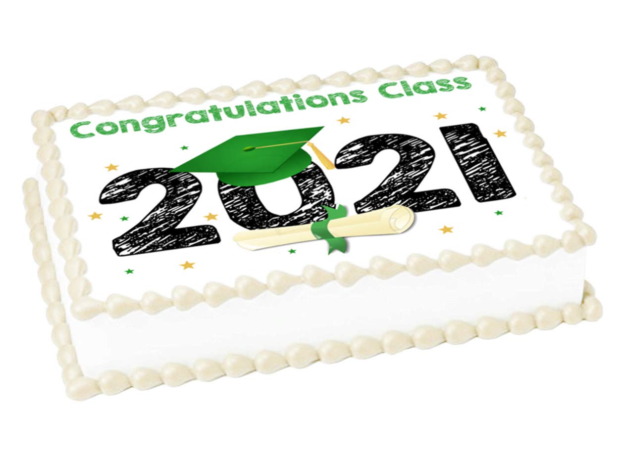 Amazon.com: Graduation Green cap 1/2 sheet (16 x 10 in.) Edible cake topper  image Birthday Party Decoration. : Grocery & Gourmet Food
