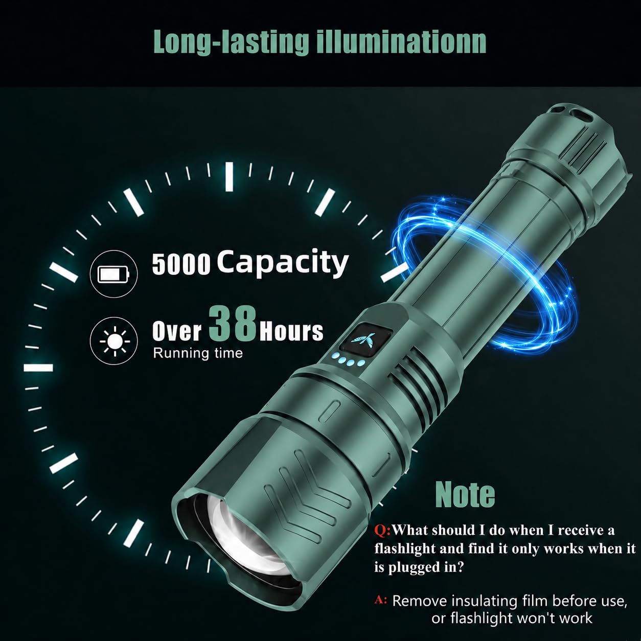SKYFIRE Lampes de poche LED haute luminosité avec lentille d'allumage, lampe de poche rechargeable super lumineuse, zoomable, quatre modes, lampe torche tactique étanche pour le camping, l'extérieur