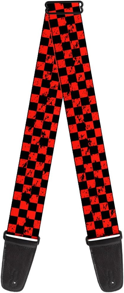 Buckle-Down Guitar Strap Checker Weathered Black Red 2 Inches Wide (GS-W30352)