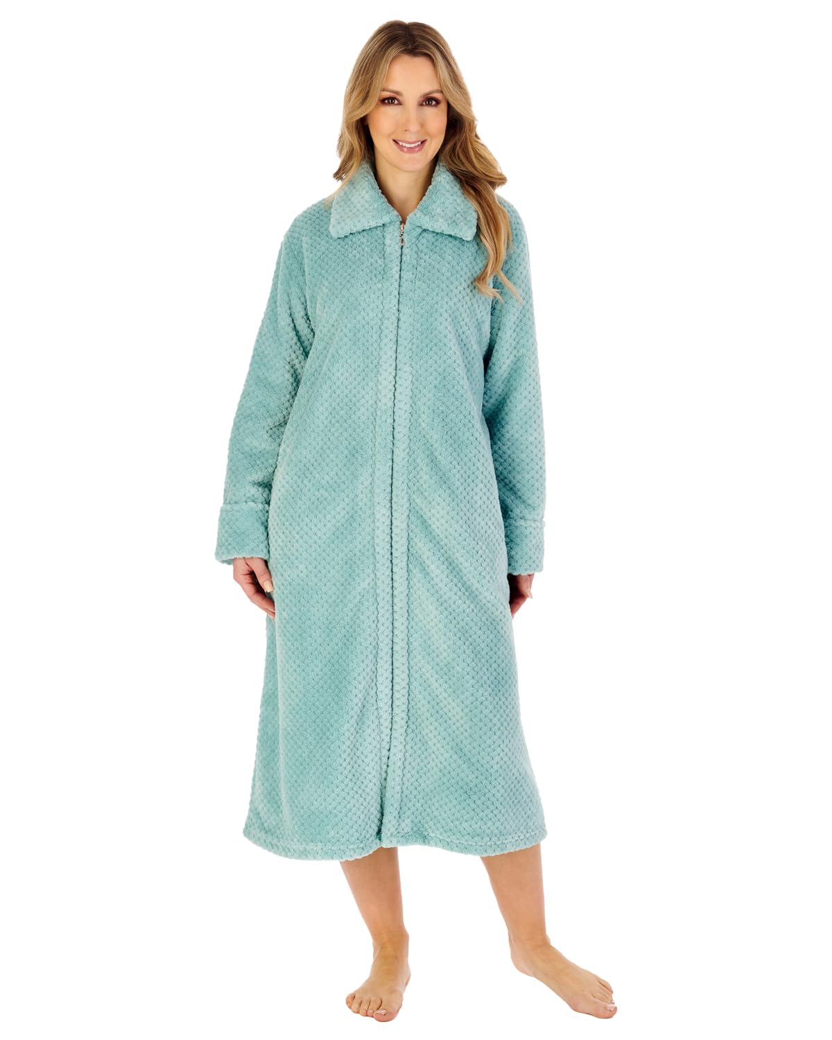 Slenderella Luxury Waffle Fleece Zip Opening Housecoat (20/22, green)
