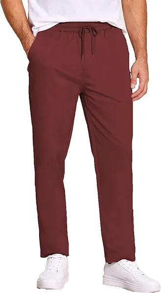 COOFANDY Men's Casual Cotton Pants Regular Fit Elastic Waist Drawstring Twill Pants Straight Leg Chino Pants