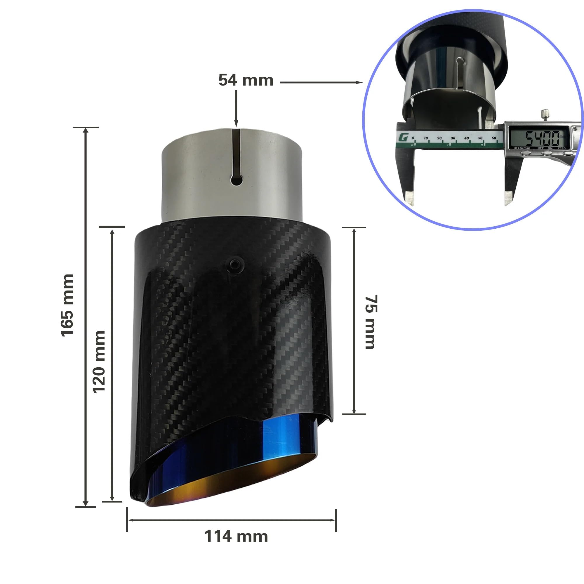 Tłumik Samochodowy Tylna gardło samochodu z włókna węglowego Tłumik ze stali nierdzewnej Niebieskie poszycie Twill Błyszczący tłumik Końcówka dyszy wydechowej Tłumik wydechu(54mm-114mm)
